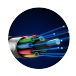 Illustration of a fiber optic cable with glowing light signals